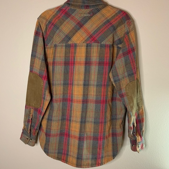 Legendary Whitetails Mens Shirt Jacket M Gray Tan Red Plaid Contrasting Cuff - Picture 2 of 13